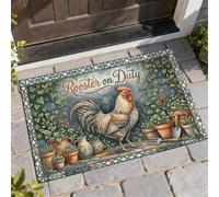 Felpudo de bienvenida con diseño de gallo y flores rústicas, color verde, antideslizante, decoración del hogar para entrada, porche al aire libre, balcón, 29 x 17 pulgadas