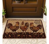 Felpudo de bienvenida con diseño de gallo y hojas rústicas de maíz, color marrón, lavable, de perfil bajo, para casa, oficina, exterior, interior, entrada, decoración, 73 x 43 cm