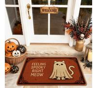 Felpudo de bienvenida con diseño de gato, calabazas de texto juguetón, Halloween, de goma marrón, antideslizante, decorativo, para el hogar, interior, exterior, entrada, porche, decoración de 73 x 43