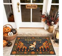 Felpudo de bienvenida con diseño de gato, calabazas, luna, Halloween, color negro, antideslizante, decoración de entrada para porche delantero, baño, oficina, 29 x 17 pulgadas