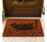 Felpudo de bienvenida con diseño de gato, con corazones de peces, color naranja, antideslizante, para casa, oficina, exterior, interior, entrada, decoración, 73 x 43 cm