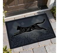 Felpudo de bienvenida con diseño de gato, diseño moderno de hojas y flores, ninguno negro, lavable, de perfil bajo, decoración de entrada para porche delantero, baño, oficina, 29 x 17 pulgadas