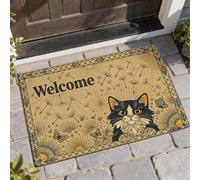 Felpudo de bienvenida con diseño de gato, diseño moderno de mariposa diente de león, ninguno beige, antideslizante, para decoración de suelo al aire libre, puerta delantera, entrada, patio, 29 x 17
