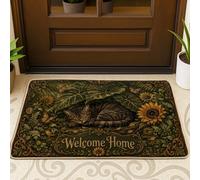 Felpudo de bienvenida con diseño de gato, diseño rústico de girasol, mariposa, no verde, antideslizante, atrapasuciedad, decoración al aire libre para puerta delantera, entrada, patio, 73 x 43 cm