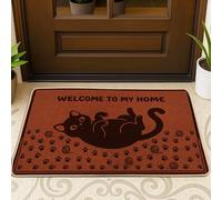 Felpudo de bienvenida con diseño de gato, estampado de huellas de patas, bolas de hilo, no marrón, lavable, de perfil bajo, decoración del hogar para entrada, porche al aire libre, balcón, 29 x 17