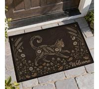 Felpudo de bienvenida con diseño de gato, flores y hojas otoñales, antideslizante, atrapasuciedades, para suelo, decoración del hogar, entrada, porche al aire libre, balcón, 29 x 17 pulgadas