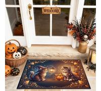 Felpudo de bienvenida con diseño de gatos, calabazas de temporada, Halloween, naranja, lavable, de perfil bajo, decoración del hogar para entrada, porche al aire libre, balcón, 29 x 17 pulgadas