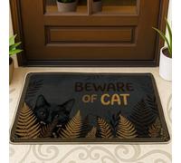 Felpudo de bienvenida con diseño de gatos, diseño moderno de helechos con texto en otoño, negro, antideslizante, para casa, oficina, exterior, interior, entrada, decoración, 73 x 43 cm