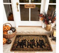 Felpudo de bienvenida con diseño de gatos negros, calabazas festivas de Halloween, Halloween, de goma negra, antideslizante, para decoración al aire libre, puerta delantera, entrada, patio, 73 x 43 cm