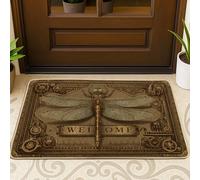 Felpudo de bienvenida con diseño de libélula, tapete de entrada de insectos vintage beige para decoración del hogar al aire libre e interior, tapete de goma antideslizante resistente al polvo, fácil