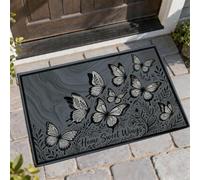 Felpudo de bienvenida con diseño de mariposa, moderno y elegante, floral, color negro, lavable, de perfil bajo, decoración al aire libre para puerta delantera, entrada, patio, 73 x 43 cm