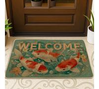 Felpudo de bienvenida con diseño de pez carpa, aguamarina y naranja, tapete decorativo para entradas interiores y exteriores, decoración de bienvenida de verano, tapetes de goma antideslizantes y