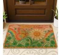 Felpudo de bienvenida con mariposa, diseño de flores coloridas de primavera, color verde primavera, antideslizante, para decoración al aire última intervensión, para puerta delantera, entrada, patio