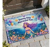 Felpudo de bienvenida con sirena, diseño de estrellas de mar de verano, color azul de verano, antideslizante, para decoración de piso al aire última intervensión, para puerta delantera, entrada, patio