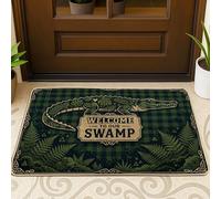 Felpudo de bienvenida de cocodrilo, diseño rústico de helecho natural, a cuadros, de goma verde, antideslizante, decorativo, para casa, oficina, exterior, interior, entrada, decoración, 73 x 43 cm