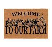 Felpudo de bienvenida de fibra de coco para puerta, regalo con texto en inglés "Welcome to Our Farm" (30 x 18 pulgadas)