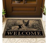 Felpudo de bienvenida de pastor alemán, diseño de animales negro y beige para interiores y exteriores, decoración de otoño, tapete frontal de goma antideslizante resistente al polvo, fácil