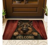 Felpudo de bienvenida de pastor alemán, tapete de entrada para interiores y exteriores, color marrón rústico, decoración del hogar, antideslizante y fácil de limpiar para los amantes de los animales