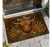 Felpudo de bienvenida de vaca, rústico, flores de granja, trigo, café, antideslizante, para decoración al aire última intervensión, para puerta delantera, entrada, patio, 29 x 17 pulgadas