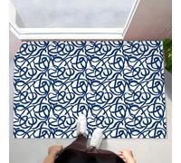 Felpudo De Bienvenida Lavable Con Dibujo Lineal Abstracto, Alfombra De Antideslizante Absorbente Geometría Moderna Dibujada A Mano, Azul Real Felpudo Entrada Para Baño Porche Interior, 45X75Cm