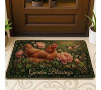 Felpudo de bienvenida para despedida de soltera, rústico, vintage, peonías de colibrí, verde primavera, lavable, perfil bajo, decoración de entrada, para porche delantero, baño, oficina, 73 x 43 cm
