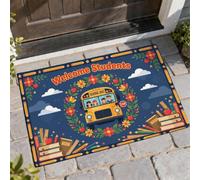 Felpudo de bienvenida para el autobús del campus, diseño de libros de flores coloridas para volver al campus, azul, antideslizante, atrapasuciedad, decoración al aire libre para puerta delantera