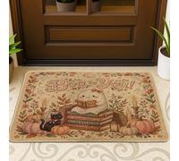 Felpudo de bienvenida para gatos, diseño de calabazas de temporada de Halloween, color naranja, antideslizante, para decoración de suelo, exterior, puerta delantera, entrada, patio, 73 x 43 cm