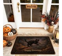 Felpudo de bienvenida para gatos, diseño de calabazas espeluznantes para Halloween, color negro, antideslizante, atrapasuciedad, decoración al aire libre para puerta delantera, entrada, patio, 73 x 43