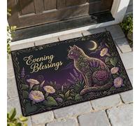 Felpudo de bienvenida para gatos, diseño floral de noche, lavanda, violeta, antideslizante, atrapasuciedad, para el suelo, casa, oficina, exterior, interior, entrada, decoración, 73 x 43 cm