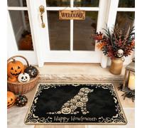 Felpudo de bienvenida para perro, diseño de calabazas de temporada para Halloween, color negro, lavable, de perfil bajo, para decoración de entrada, porche, baño, oficina, 29 x 17 pulgadas