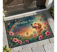 Felpudo de bienvenida para perro, diseño de mariposa, hibisco, verde de verano, lavable, de perfil bajo, para casa, oficina, exterior, interior, entrada, decoración, 73 x 43 cm