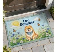 Felpudo de bienvenida para perro, diseño de mariposa juguetona de verano, color azul, lavable, perfil bajo, para casa, oficina, exterior, interior, entrada, decoración, 73 x 43 cm