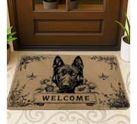 Felpudo de bienvenida para perro, pastor alemán negro para interiores y exteriores, para decoración del hogar de temporada, estilo vintage, antideslizante, fácil de limpiar, 73 x 43 cm