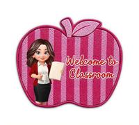 Felpudo de bienvenida para profesores, felpudo con forma de manzana, bienvenido a nuestra clase, puerta de regreso a clases, con diseño de manzana, antideslizante para decoración de aula de profesores