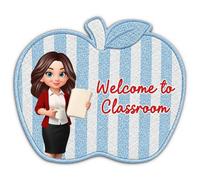 Felpudo de bienvenida para profesores, felpudo con forma de manzana, bienvenido a nuestra clase, puerta de regreso a clases, con diseño de manzana, antideslizante para decoración de aula de profesores