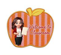 Felpudo de bienvenida para profesores, felpudo con forma de manzana, bienvenido a nuestra clase, puerta de regreso a clases, con diseño de manzana, antideslizante para decoración de aula de profesores