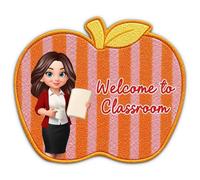 Felpudo de bienvenida para profesores, felpudo con forma de manzana, bienvenido a nuestra clase, puerta de regreso a clases, con diseño de manzana, antideslizante para decoración de aula de profesores