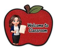 Felpudo de bienvenida para profesores, felpudo con forma de manzana, bienvenido a nuestra clase, puerta de regreso a clases, con diseño de manzana, antideslizante para decoración de aula de profesores