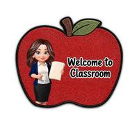 Felpudo de bienvenida para profesores, felpudo con forma de manzana, bienvenido a nuestra clase, puerta de regreso a clases, con diseño de manzana, antideslizante para decoración de aula de profesores