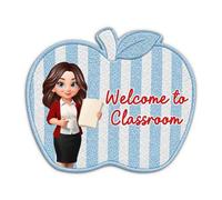 Felpudo de bienvenida para profesores, felpudo con forma de manzana, bienvenido a nuestra clase, puerta de regreso a clases, con diseño de manzana, antideslizante para decoración de aula de profesores