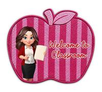 Felpudo de bienvenida para profesores, felpudo con forma de manzana, bienvenido a nuestra clase, puerta de regreso a clases, con diseño de manzana, antideslizante para decoración de aula de profesores