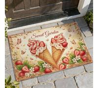 Felpudo de bienvenida para puerta de helado, diseño de fresa, mariposa, rojo, antideslizante, para verano, para casa, oficina, exterior, decoración de entrada, 29 x 17 pulgadas