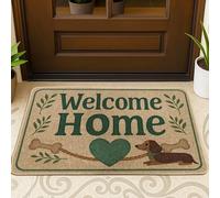 Felpudo de bienvenida para puerta, diseño de perro en casa estilo informal N/A, de goma verde, antideslizante, para el hogar, interior, exterior, entrada, porche, decoración de 73 x 43 cm