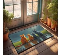 Felpudo de bienvenida personalizado con cuatro gatos en el campo lluvioso, decoración para la cocina Welcome-Ish (40 x 60 cm)