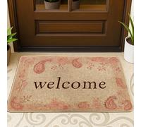 Felpudo de bienvenida, rústico, vintage, estampado floral, ninguno beige, lavable, de perfil bajo, para debajo de la puerta, decoración de entrada para porche delantero, baño, oficina, 29 x 17