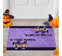 Felpudo De Bienvenida Suave Tapete para Puerta Divertidos Alfombra Puerta para Interior Jardín Pasillo 40X60Cm Hola Perro Calabaza Halloween
