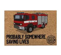Felpudo de bombero, camión de bomberos, probablemente en algún lugar salvando vidas, bombero, bienvenida, antideslizante, felpudo divertido, para baño, cocina, porche, entrada, 40 x 60 cm