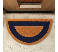 Felpudo de Coco, Alfombra de Entrada de casa, Felpudo ecológico de Fibra de Coco, Alfombrilla de Entrada, Tapete de Bienvenida, 100% Coco, Naturales sostenibles Cenefa Azul, Semicircular, 55 x 30 cm