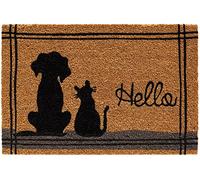 Felpudo de coco para interior y exterior, 40 x 60 cm, fibra de coco, con texto en alemán "Hello " Gato perro como divertido felpudo para limpiar la puerta de casa, pasillo, jardín