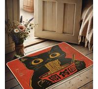 Felpudo de dibujos animados de gato con diseño de gatito negro, para interiores y exteriores, decoración vintage, antideslizante, impermeable, absorbe el polvo, fácil de limpiar, 73 x 43 cm